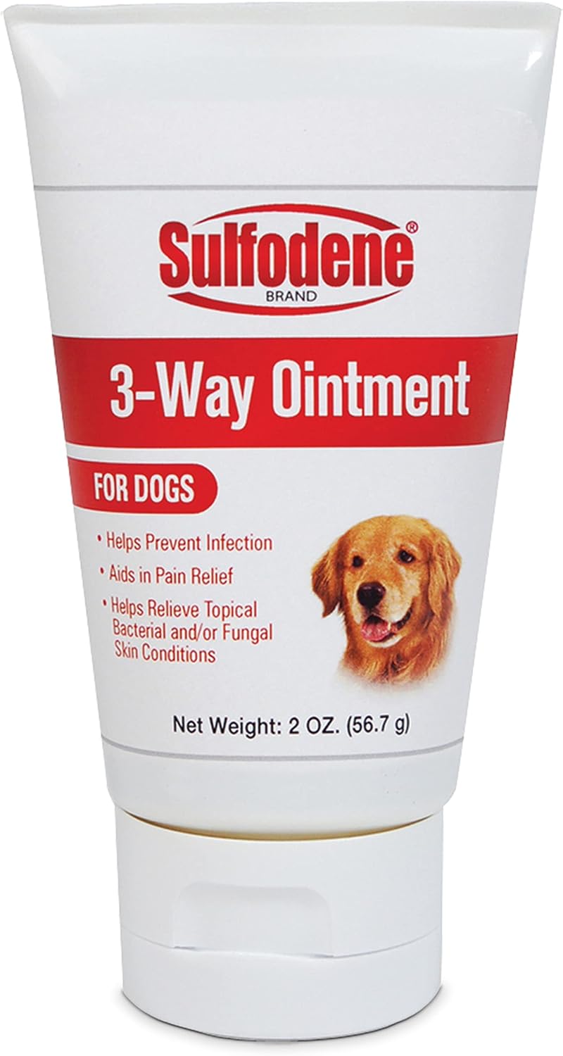 Dog Wound Care 3-Way Ointment, Relieves Pain & Prevents Infection For Dog Cuts, Scrapes, Bites and Injuries, 2 Ounce