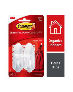 Command Medium Designer Hooks, White, 2 Hooks, 4 Strips/Pack