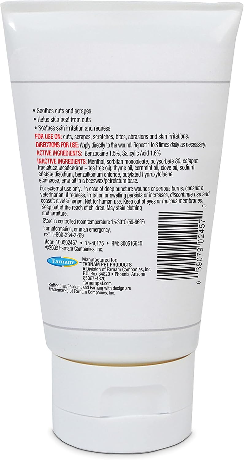 Dog Wound Care 3-Way Ointment, Relieves Pain & Prevents Infection For Dog Cuts, Scrapes, Bites and Injuries, 2 Ounce