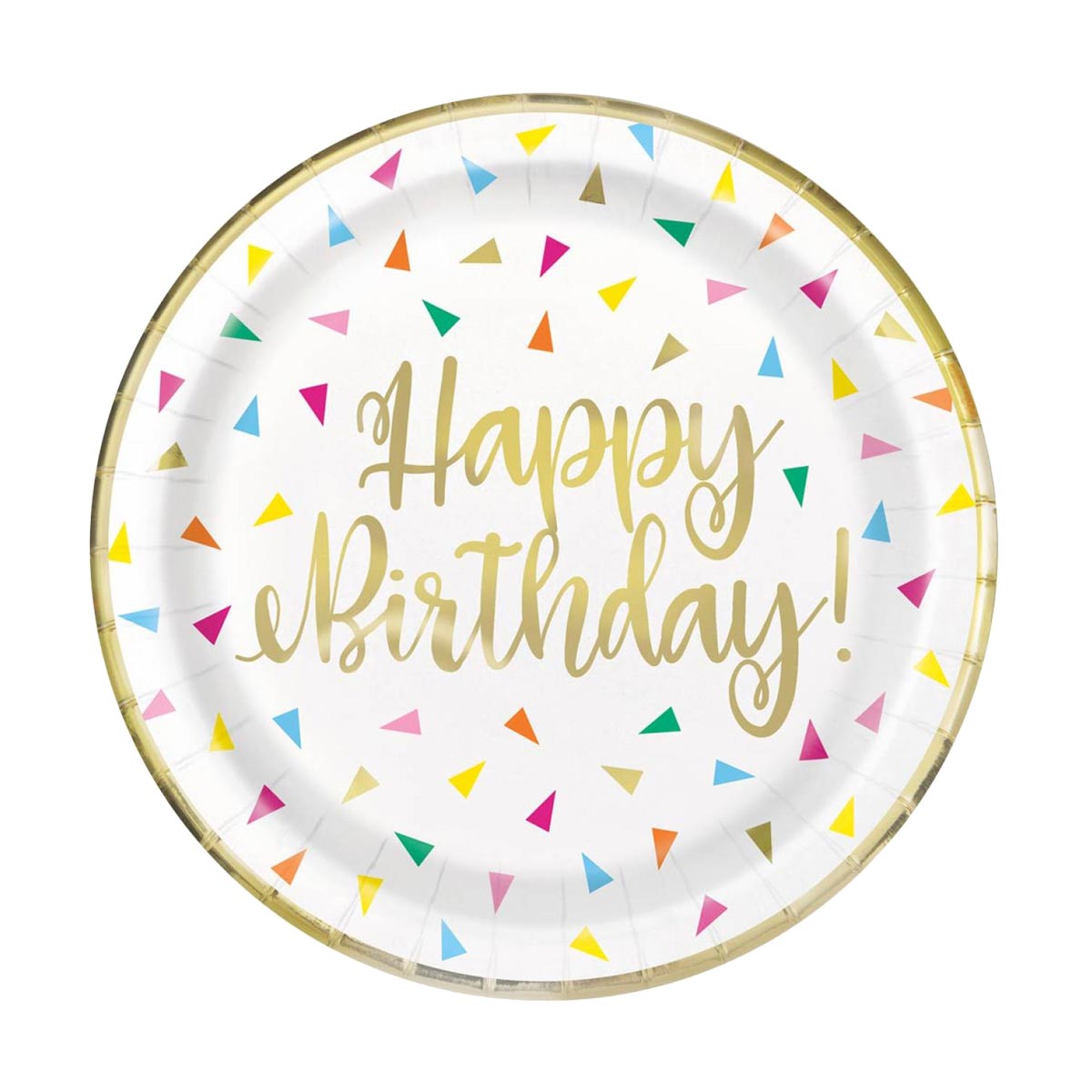 321 Party! 7" Foil Gold Triangle Confetti Birthday Party Plates, 8 ct