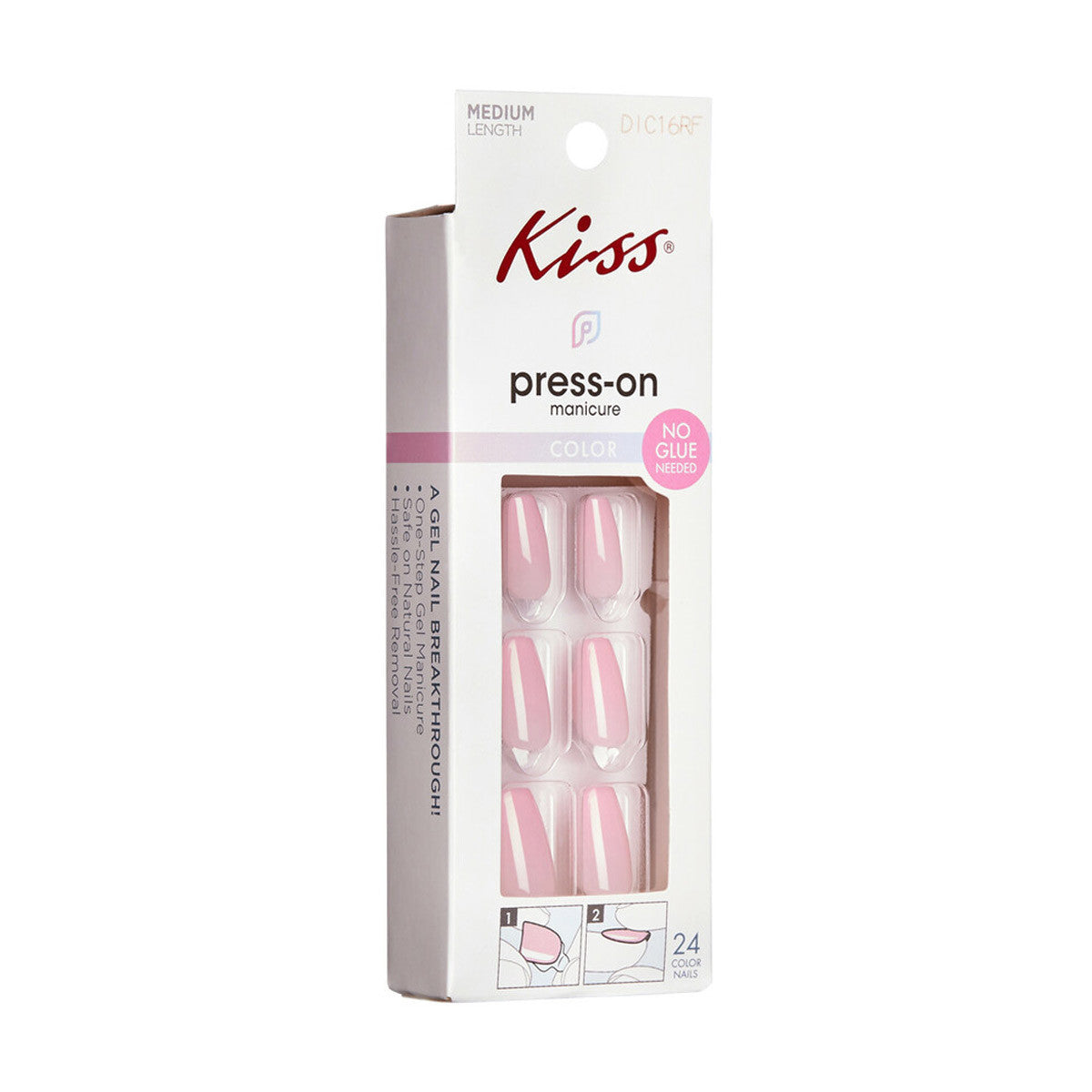 KISS Solid Color Medium Coffin Press-On Nails - Pink, 24 ct