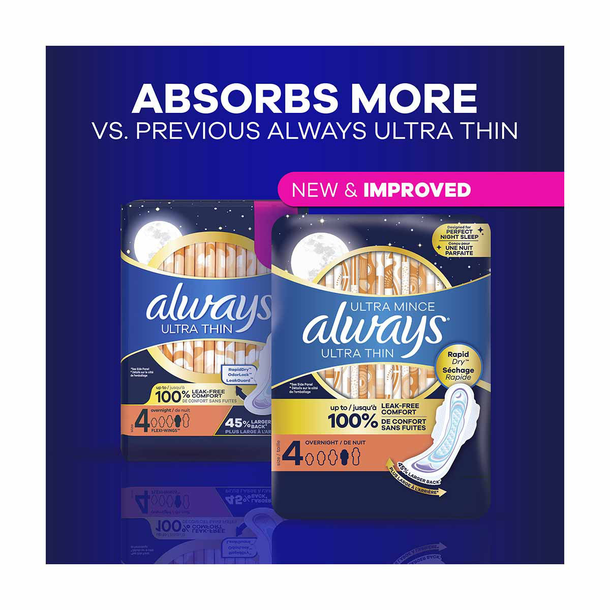Always Ultra Thin Overnight Pads, Size 4, Overnight, Unscented, 16 Count