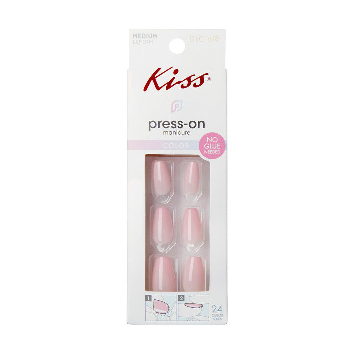 KISS Solid Color Medium Coffin Press-On Nails - Pink, 24 ct