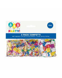 321 Party! 1.2 oz Foil Multicolor Happy Birthday Confetti, 3 pk
