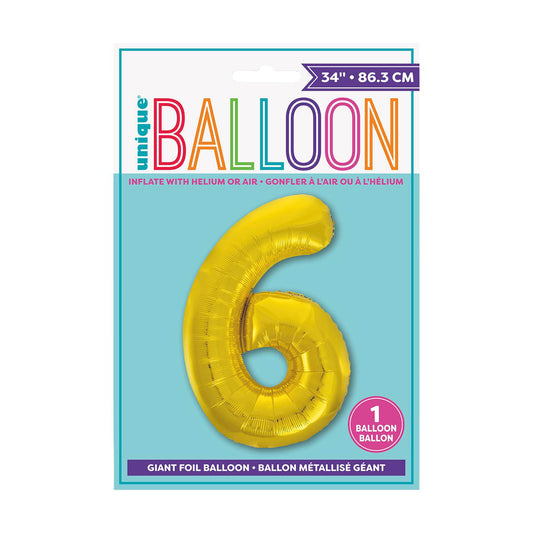 321 Party! 34" Giant Foil Gold Number 6 Balloon