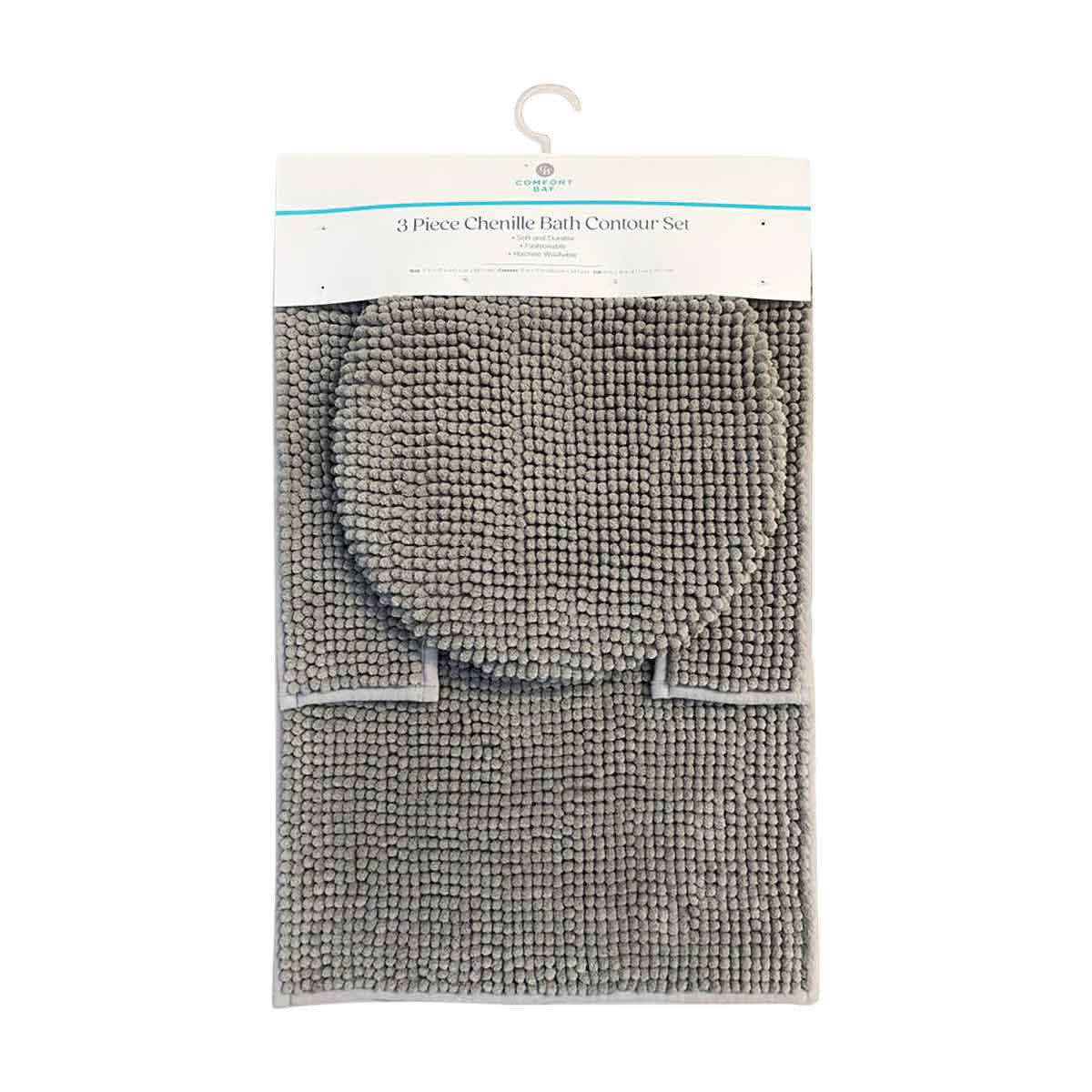 3 Piece Chenille Bath Contour Set, Assorted