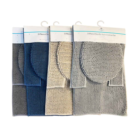 3 Piece Chenille Bath Contour Set, Assorted