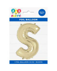 321 Party! 14" Foil Gold "S" Letter Balloon