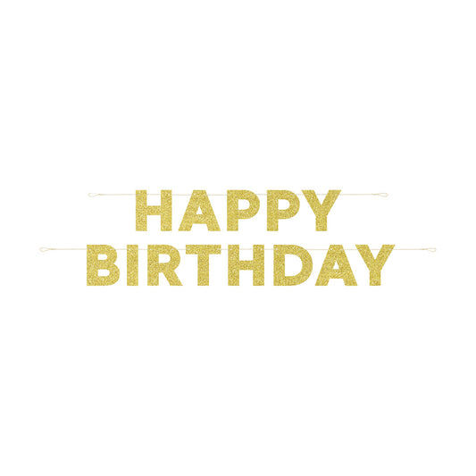321 Party! 10 ft Gold Glitter "Happy Birthday" Banner