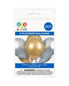 321 Party! 11" Latex Gold & Silver Metallic Balloons, 8 ct