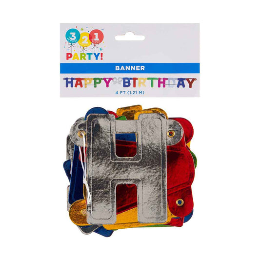 321 Party! 4 ft Metallic Happy Birthday Banner