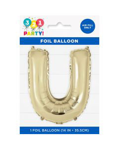 321 Party! 14" Foil Gold "U" Letter Balloon