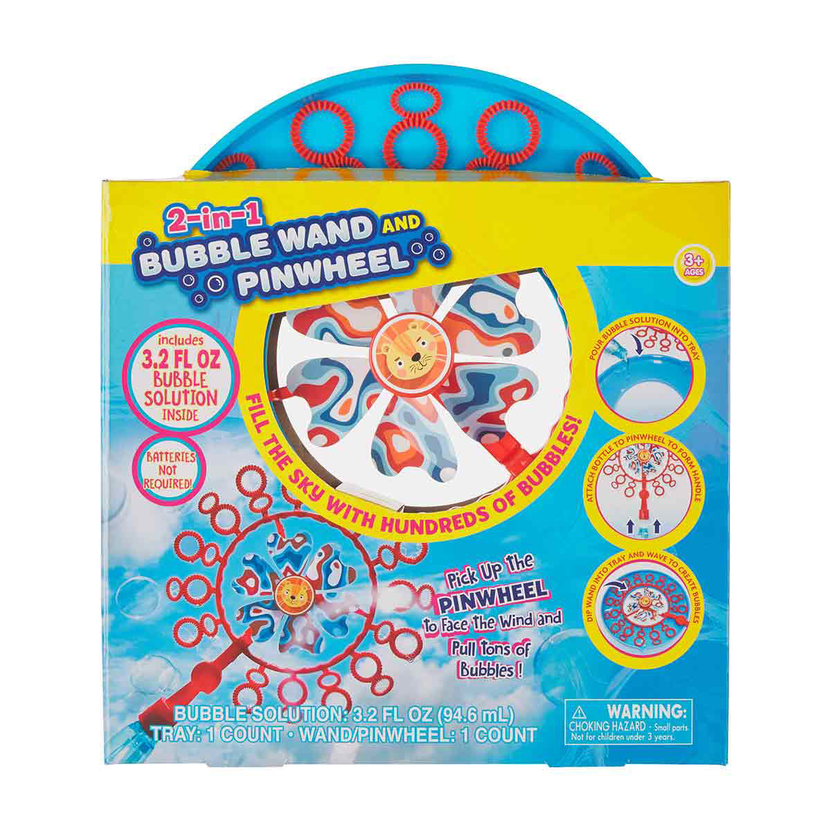 2 in 1 Bubble Wand & Pinwheel with Bubble Solution, Assorted