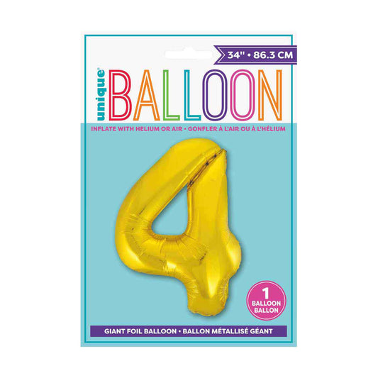 321 Party! 34" Giant Foil Gold Number 4 Balloon
