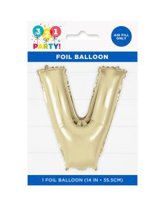 321 Party! 14" Foil Gold "V" Letter Balloon