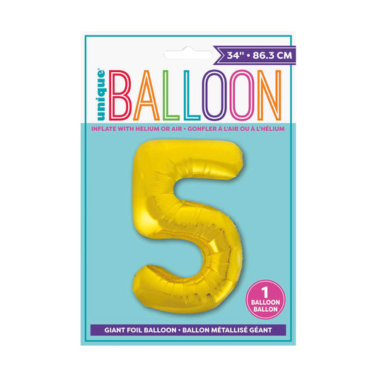 321 Party! 34" Giant Foil Gold Number 5 Balloon