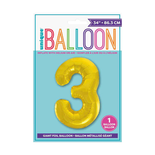 321 Party! 34" Giant Foil Gold Number 3 Balloon