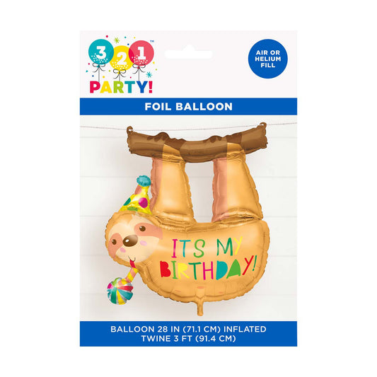 321 Party! 28" Giant Foil Sloth Birthday Balloon