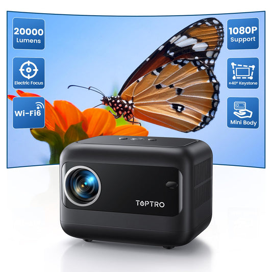 [Electric Focus/Mini Body]Mini Projector with WiFi 6 and Bluetooth 5.2, 2025 Upgrade TOPTRO TR25 Portable Projector, 1080P FHD, ±40° Electric Keystone Correction, Movie Projector for iOS/Android/PS5