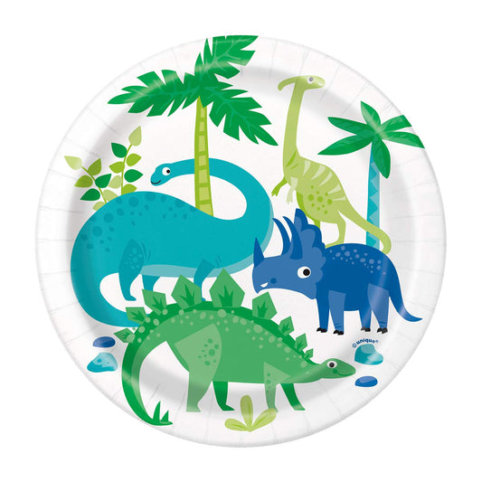 321 Party! 7" Blue & Green Dinosaur Party Plates, 8 ct