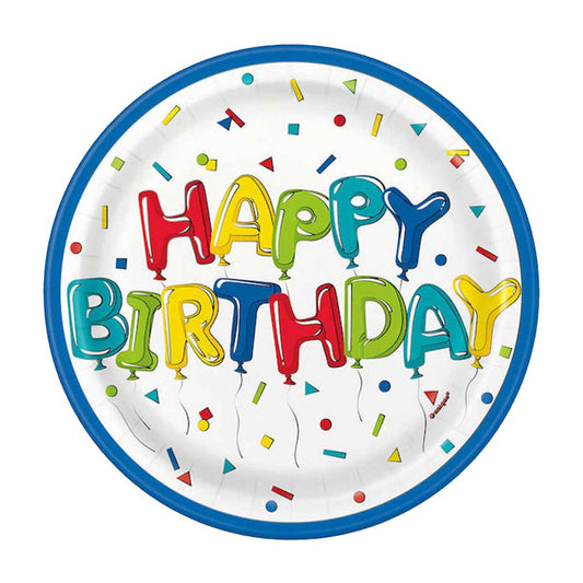 321 Party! 7" Colorful Balloon Birthday Party Plates, 8 ct