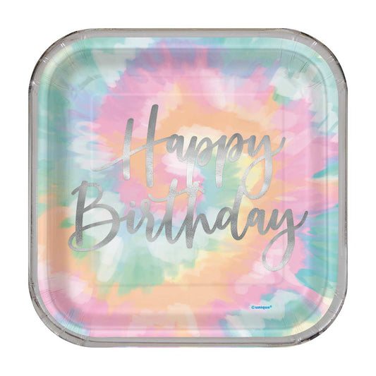 321 Party! 7" Watercolor Tie Dye Birthday Party Plates, 8 ct