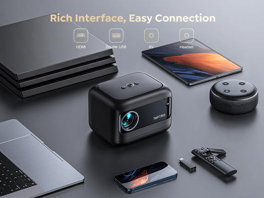 [Electric Focus/Mini Body]Mini Projector with WiFi 6 and Bluetooth 5.2, 2025 Upgrade TOPTRO TR25 Portable Projector, 1080P FHD, ±40° Electric Keystone Correction, Movie Projector for iOS/Android/PS5