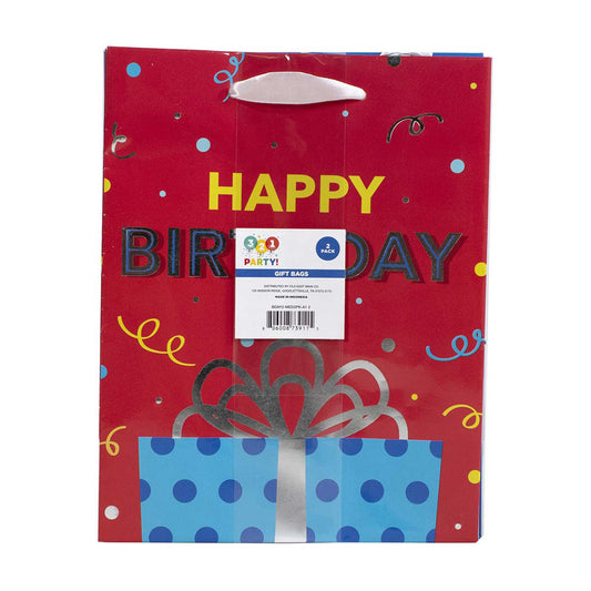 321 Party! 'Happy Birthday' Gift Bags, Medium - 2 ct