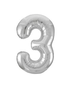 321 Party! 34" Giant Foil Silver Number 3 Balloon