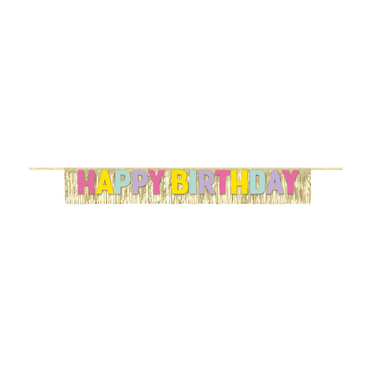 321 Party! 4.75 ft Foil Gold Fringe "Happy Birthday" Banner