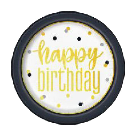 321 Party! 9" Foil Gold & Black Birthday Party Plates, 8 ct
